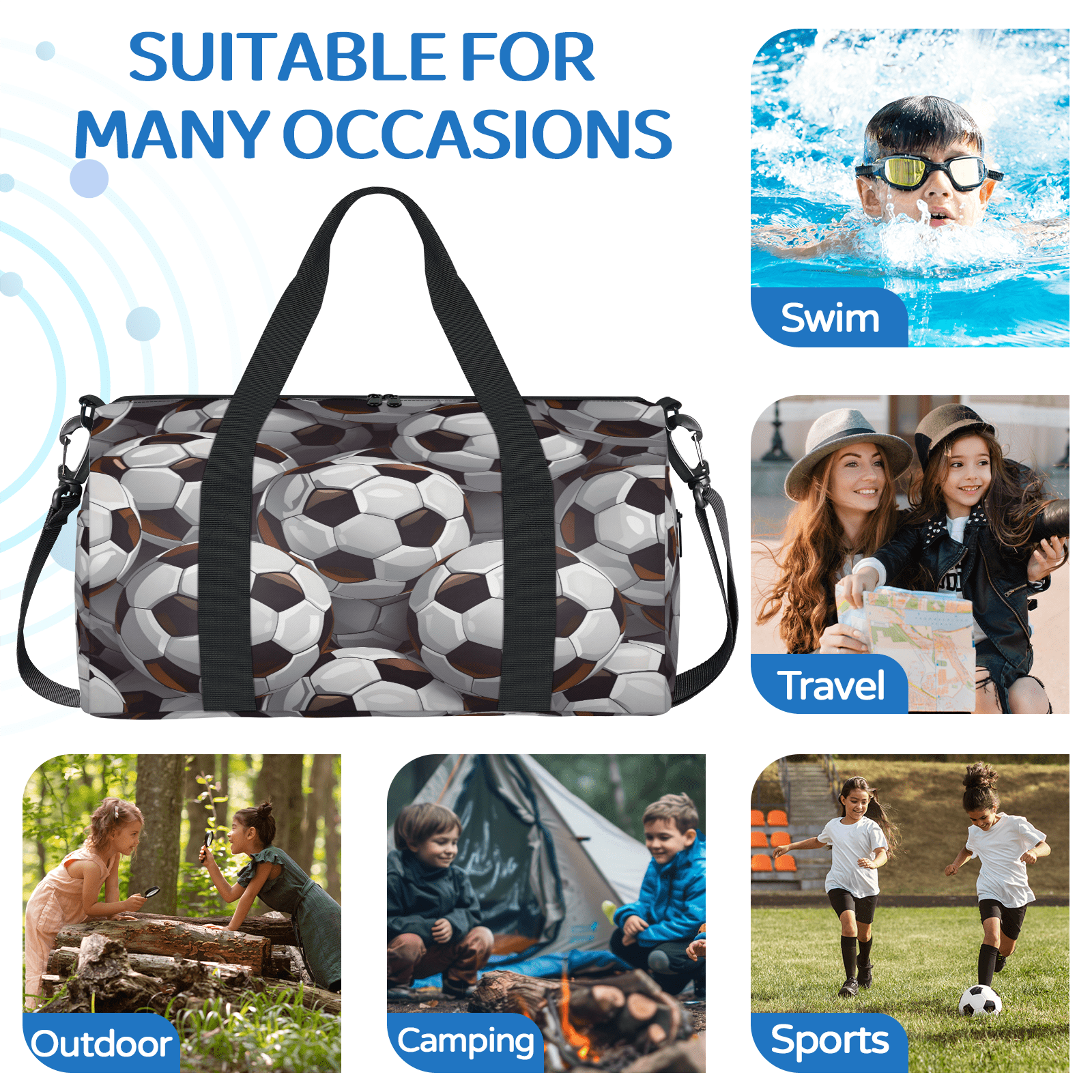 Herdesigns Soccer Ball Football Gym Bag for Women, Duffle Bag for Travel Sport, Lightweight Waterproof Carry on Weekender Overnight Dance Yoga Workout Bags