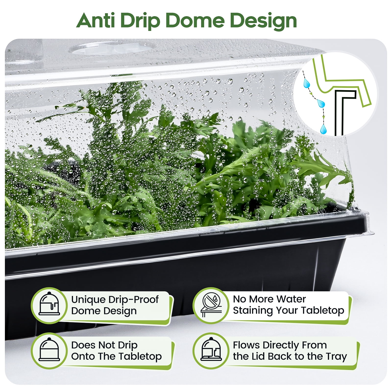20-Pack Heavy Duty 1020 Seed Starter Trays with 5" Humidity Domes, Thick Plant Propagation Trays with Clear Domes for Greenhouse Seed Germination & Microgreens