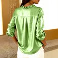thumbnail image 4 of Women's Satin Blouse, Leaf Shaped V Neck Loose Long Sleeve Shirt, Elegant Casual Top for Special Occasions or Evenings,Light Green - L, 4 of 5