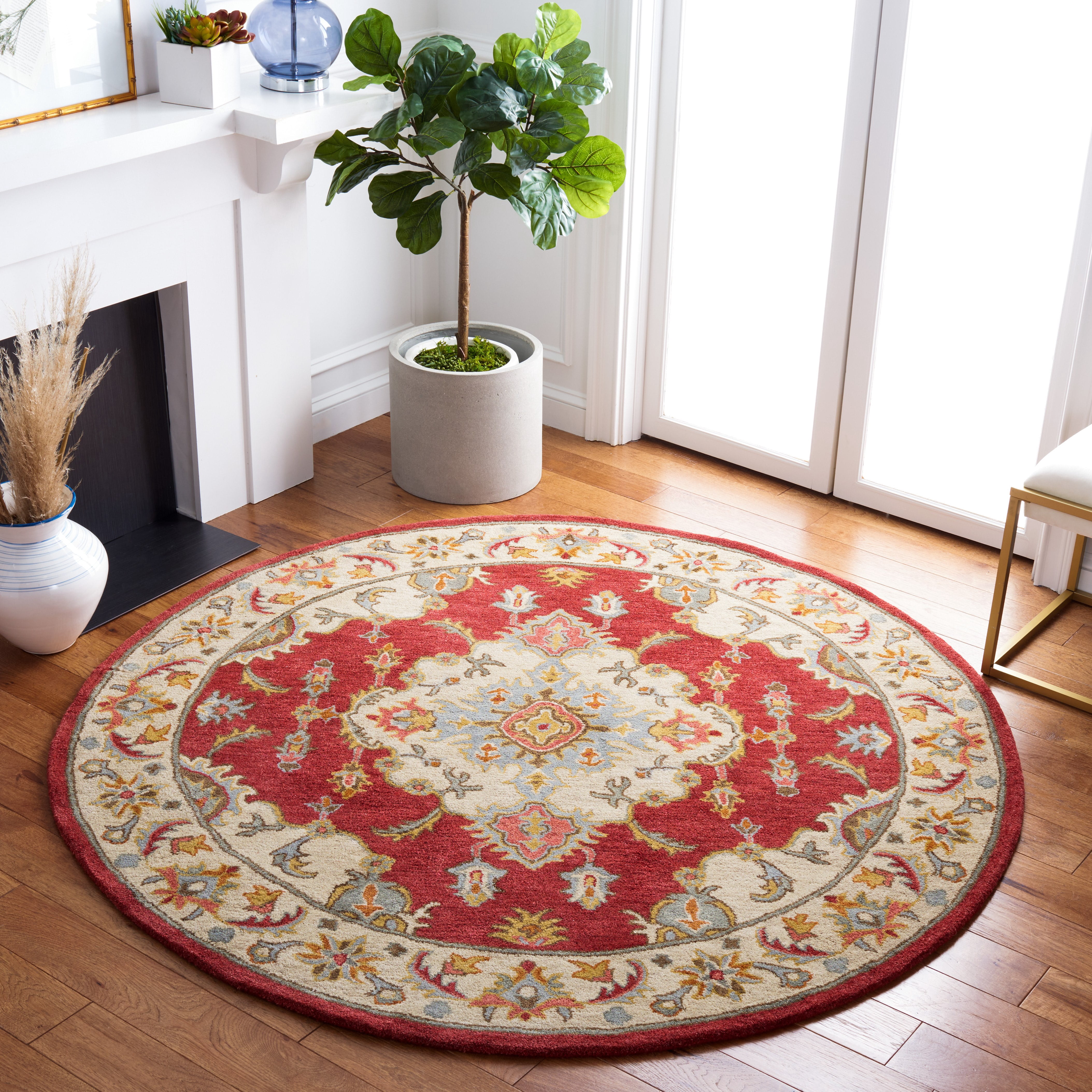 SAFAVIEH Antiquity Christopher Oriental Area Rug, Red/Grey, 6' x 6' Round