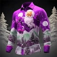 thumbnail image 2 of Christmas Tshirt Men Long Sleeve Funny Santa Graphic Button Down Shirts Collared Casual Fall Winter Family Xmas Gift Men T Shirts Purple S, 2 of 3