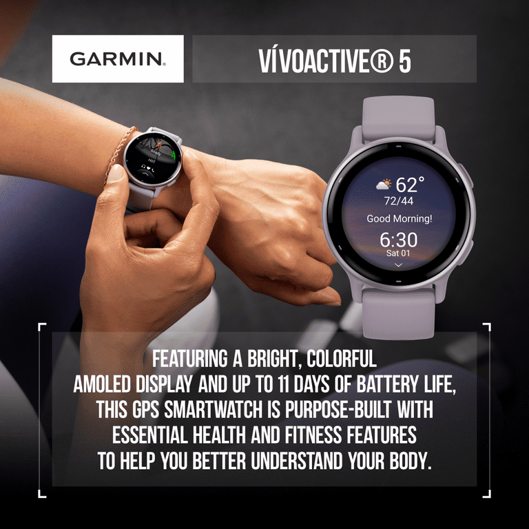 Garmin Vivoactive 5 Health and Fitness GPS Smartwatch, 1.2 in AMOLED  Display, Up to 11 Days of Battery, Metallic Orchid Aluminum Bezel with  Orchid