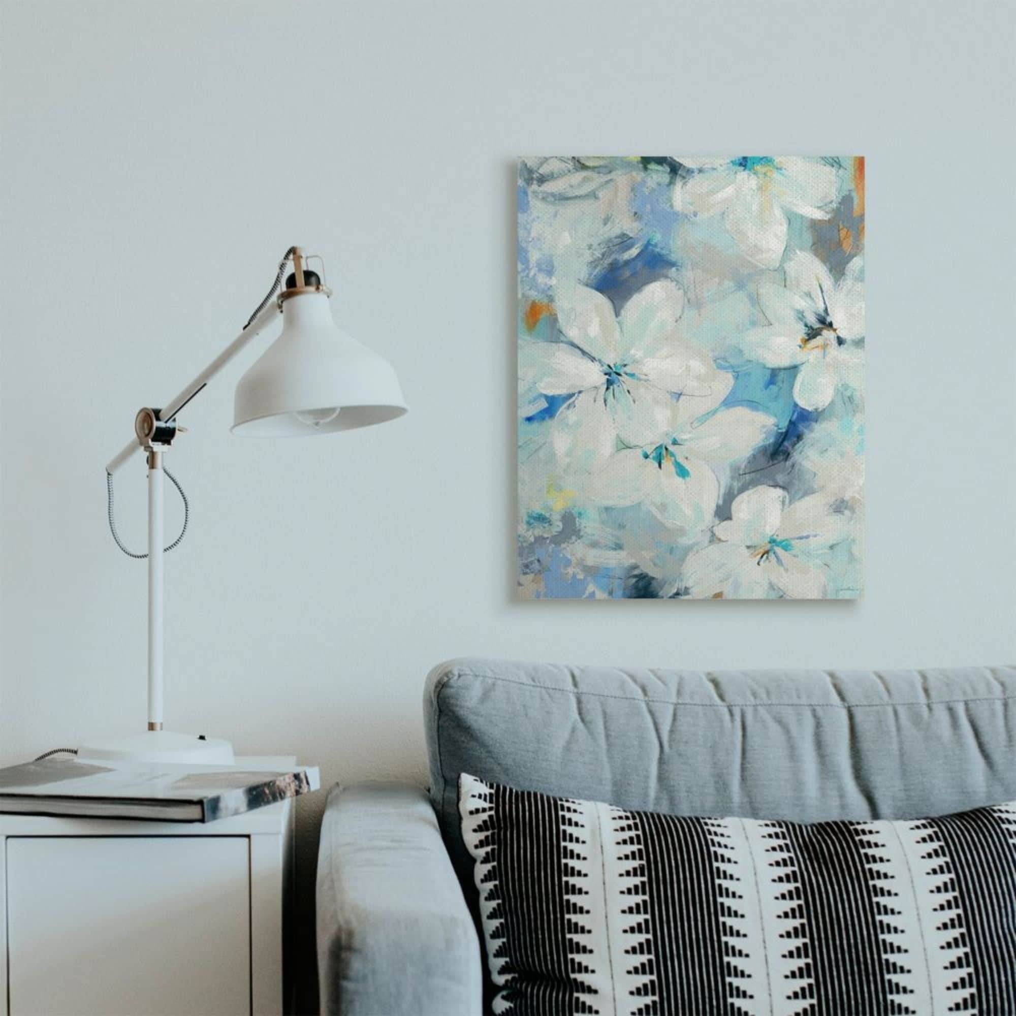Stupell Industries White Lily Flowers Abstract Blue Detailing Design by Third and Wall, 24" x 30"