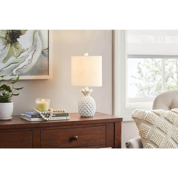 Sutton 16.5 in. White Pineapple Table Lamp with White Fabric Shade