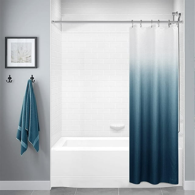 Rideau de Douche en Tissu Texturé, Rideaux de Douche en Polyester Ombré pour Salle de Bain, Doublure de Rideau de Douche Imperméable avec 6 Crochets, Lavable à la Machine (36 x 72 Pouces, Bleu Marine)