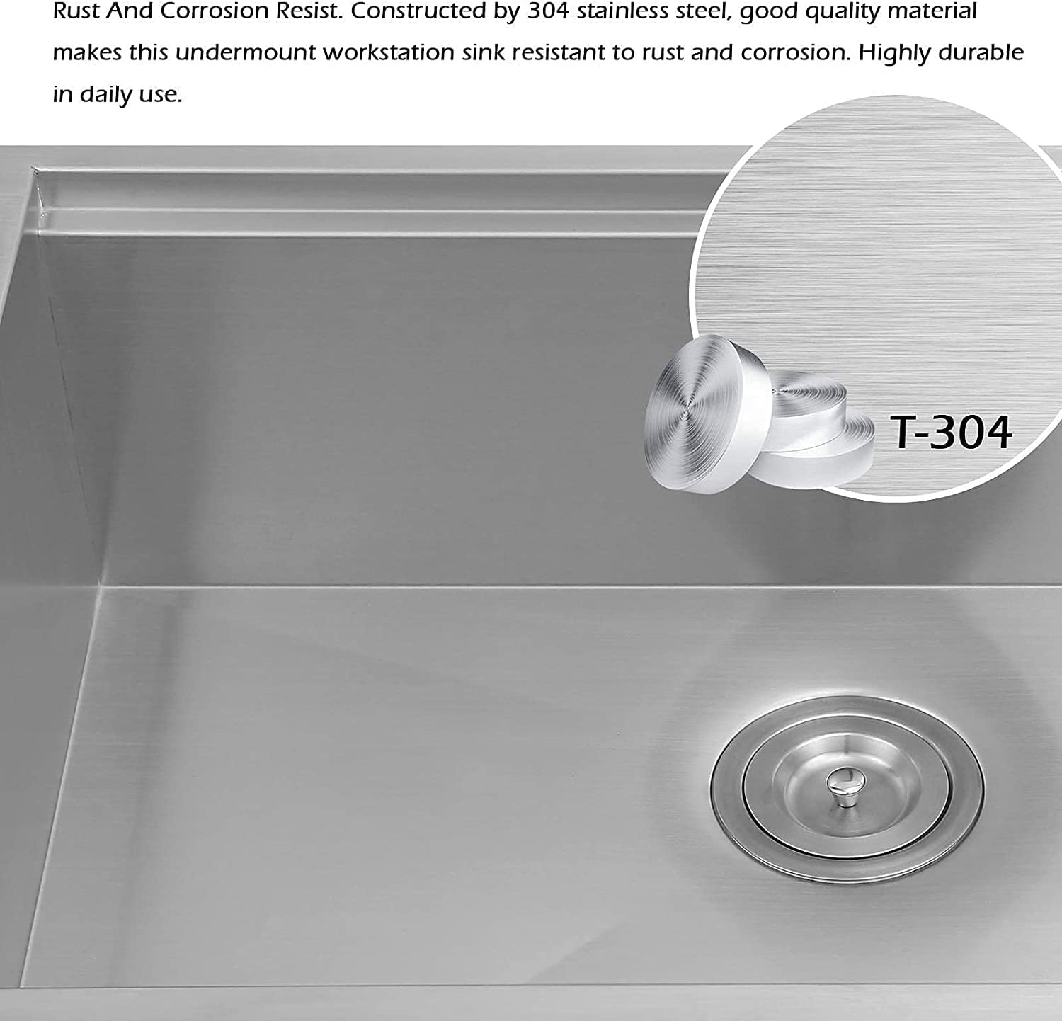 ALWEN 30 x 19 x inch Undermount 18 Gauge Stainless Steel Workstation  Single Bowl Kitchen Sink
