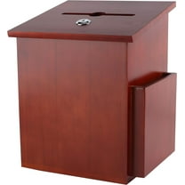 Wood Charity Donation collection Box Office suggestion Ballot Box With wide slot for envelopes and suggestion comment forms, side Pocket and Locking Hinged Lid & Pen for Table Or Counter-topMahogany