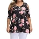 thumbnail image 3 of Camisa de mujer Blusa de manga corta con hombros descubiertos y estampado floral, negro, 3XL kenally  AP002473-03, 3 of 5