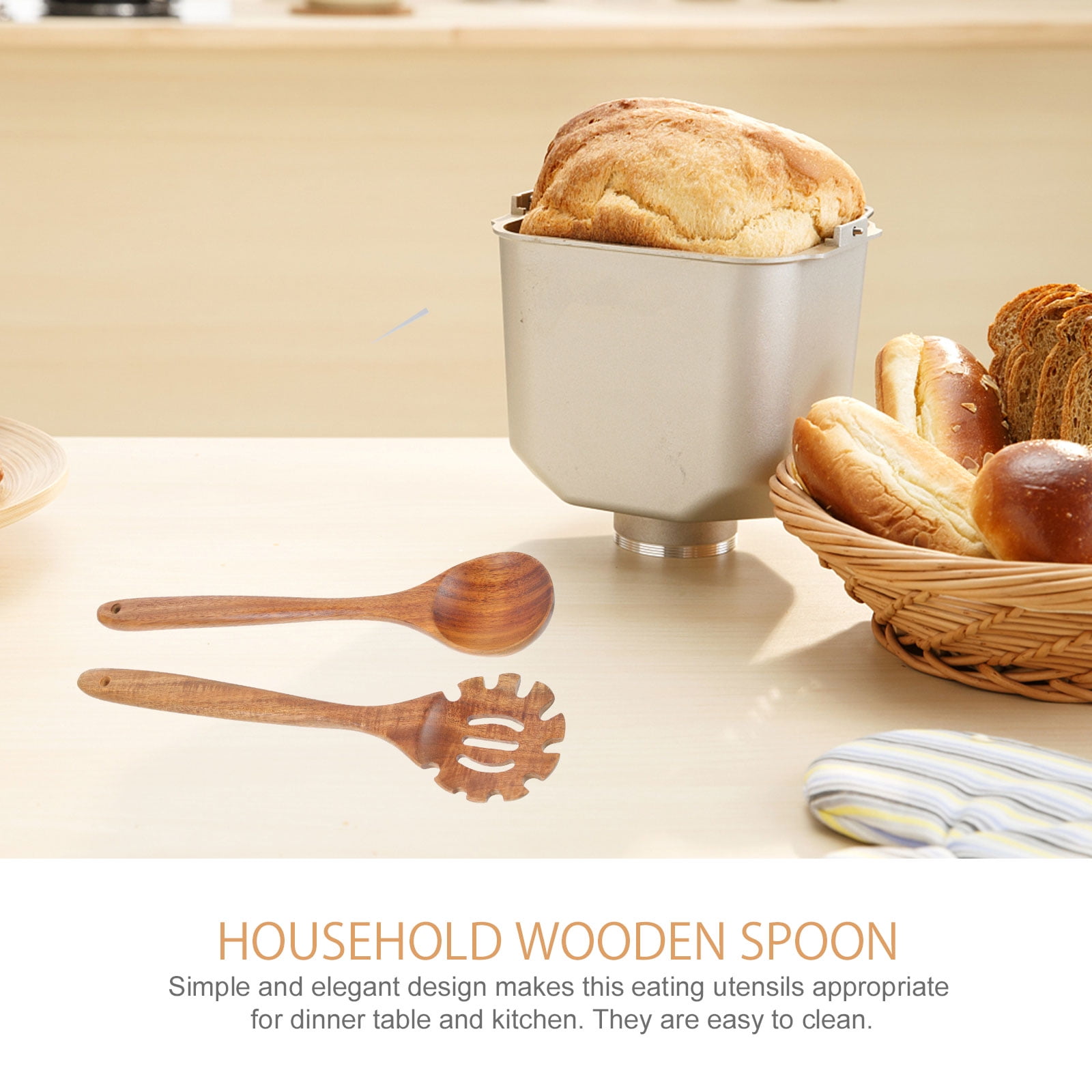 8 Pcs  Household Wooden Spoon Heat-resistant Wood Spoon Cooking Spoon Long Handle Wood Spoon