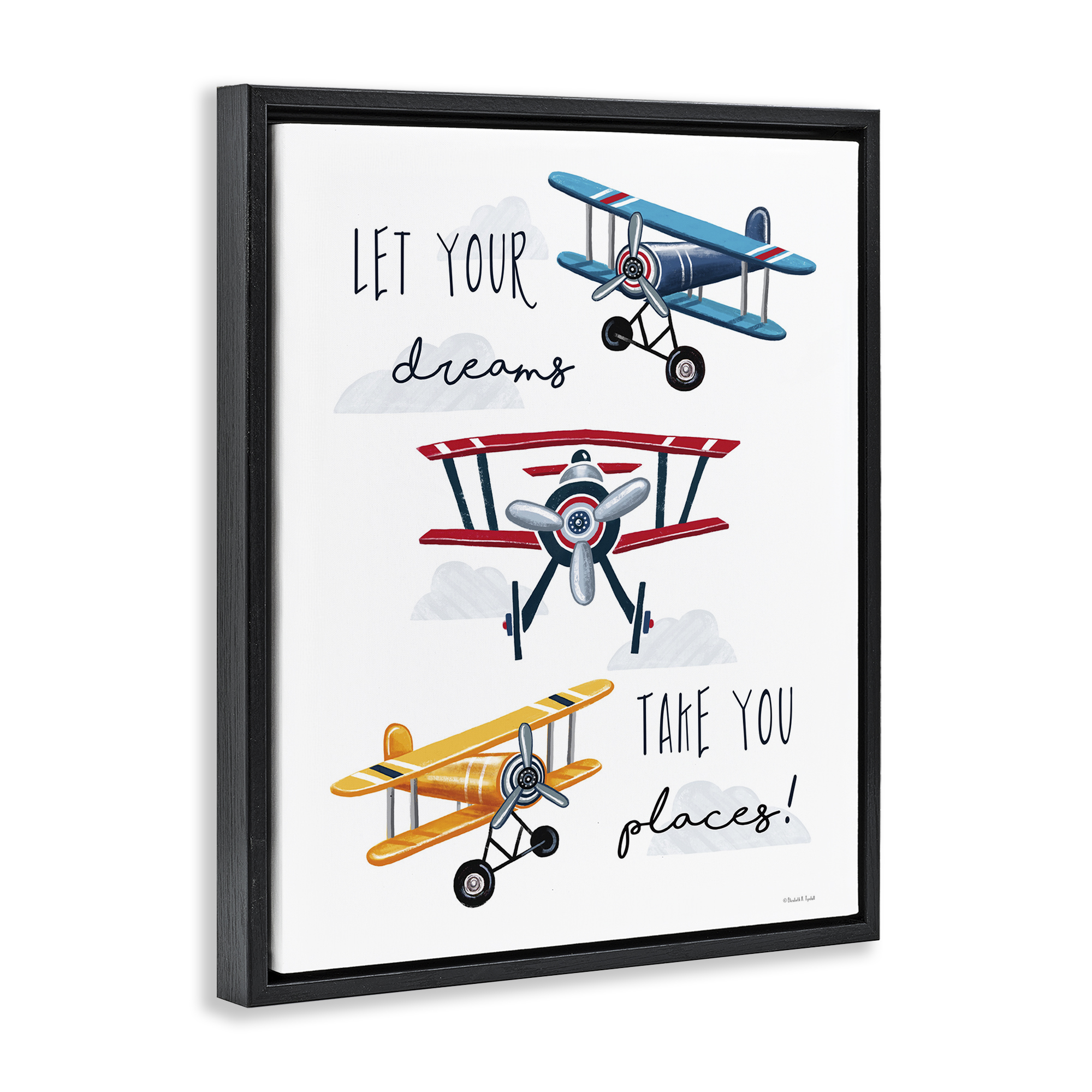 Stupell Industries Dreams Take You Places Transportation Painting Black Floater Framed Art Print Wall Art, 17 x 21