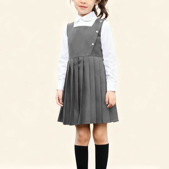 Xdegoge Girls 2 Piece Outfits Trendy Preppy Style Outfit High Waist Pleated Suspender Dress and Peter Pan Collar Shirt Casual Cute School Uniform Sets Size 3-15