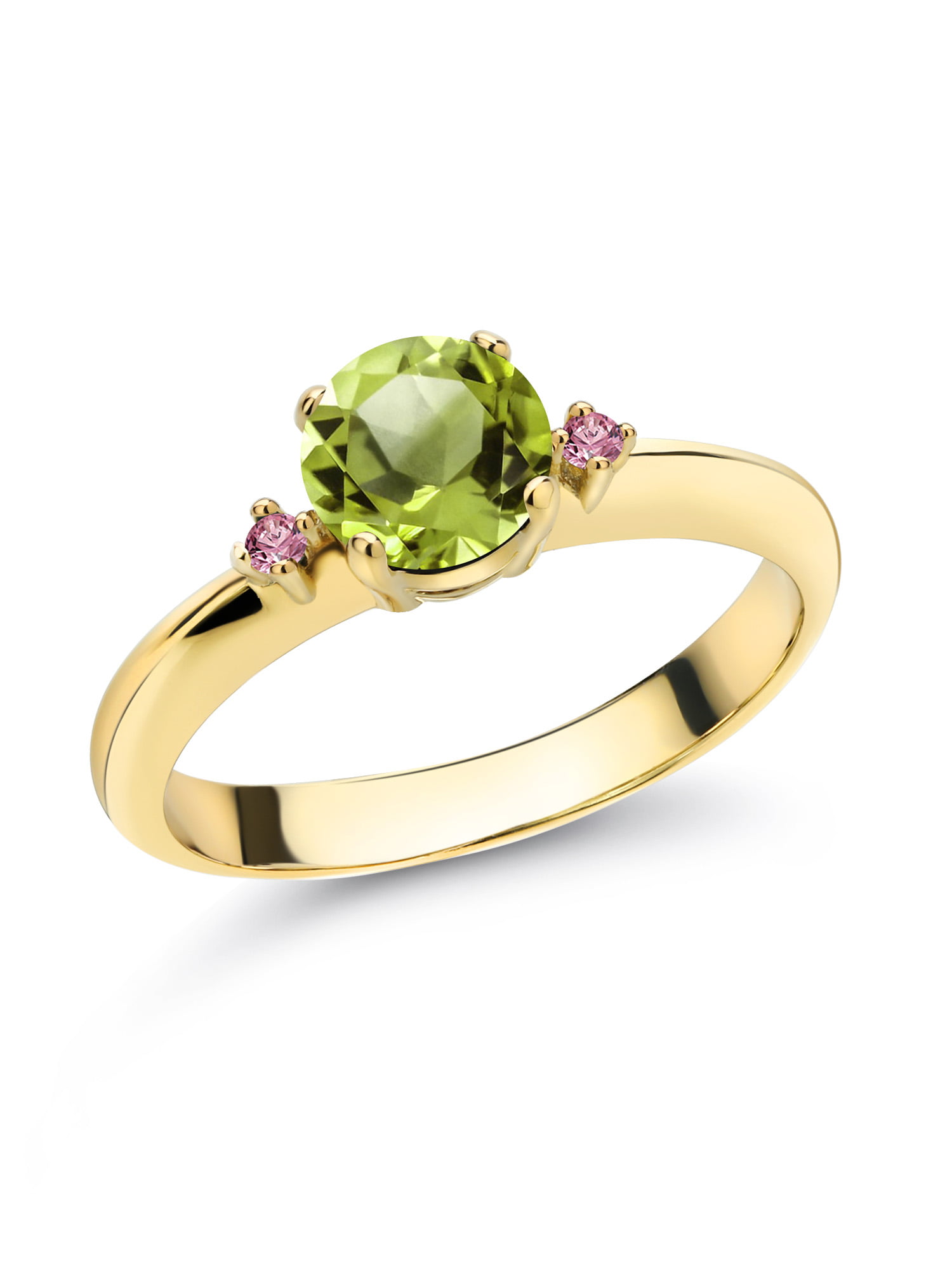 14K Gold Plated Green Peridot & White Cubic Zirconia Ladies 3 Stone Halo Bridal Engagement Ring with Matching Band Set