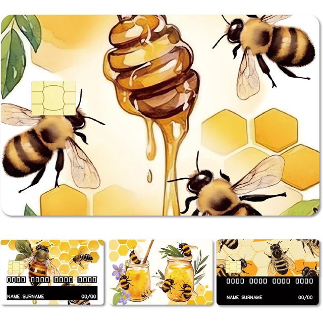 4 Styles Bees Debit Card Skins Credit Card Skin Sticker Covers No Bubble Slim Small Chip Honeycomb Personalized Bank Card Protecting Decals PVC Removable Transportation Key Card 7.3x5.4Inch
