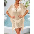 thumbnail image 3 of Traje de baño vestido de cubierta de punto cuello en V hueco Color puro lado borla dividida manga corta traje de baño vestido de cubierta albaricoque tamaño libre, 3 of 7