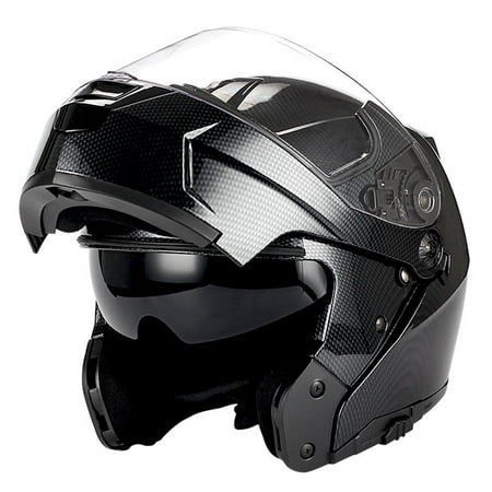 1Storm Motorcycle Modular Full Face Helmet Street Bike Flip up Dual Visor/Sun Shield Racing; Carbon Fiber