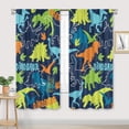 thumbnail image 2 of Boys Dinosaur Curtains Rod Pocket Colorful Cartoon Dino for Kids Funny Animals Child Dark Blue Cute Safari Wildlife Art Printed Living Room Bedroom Window Drapes Fabric 2 Panels 42Wx63H Inch, 2 of 5