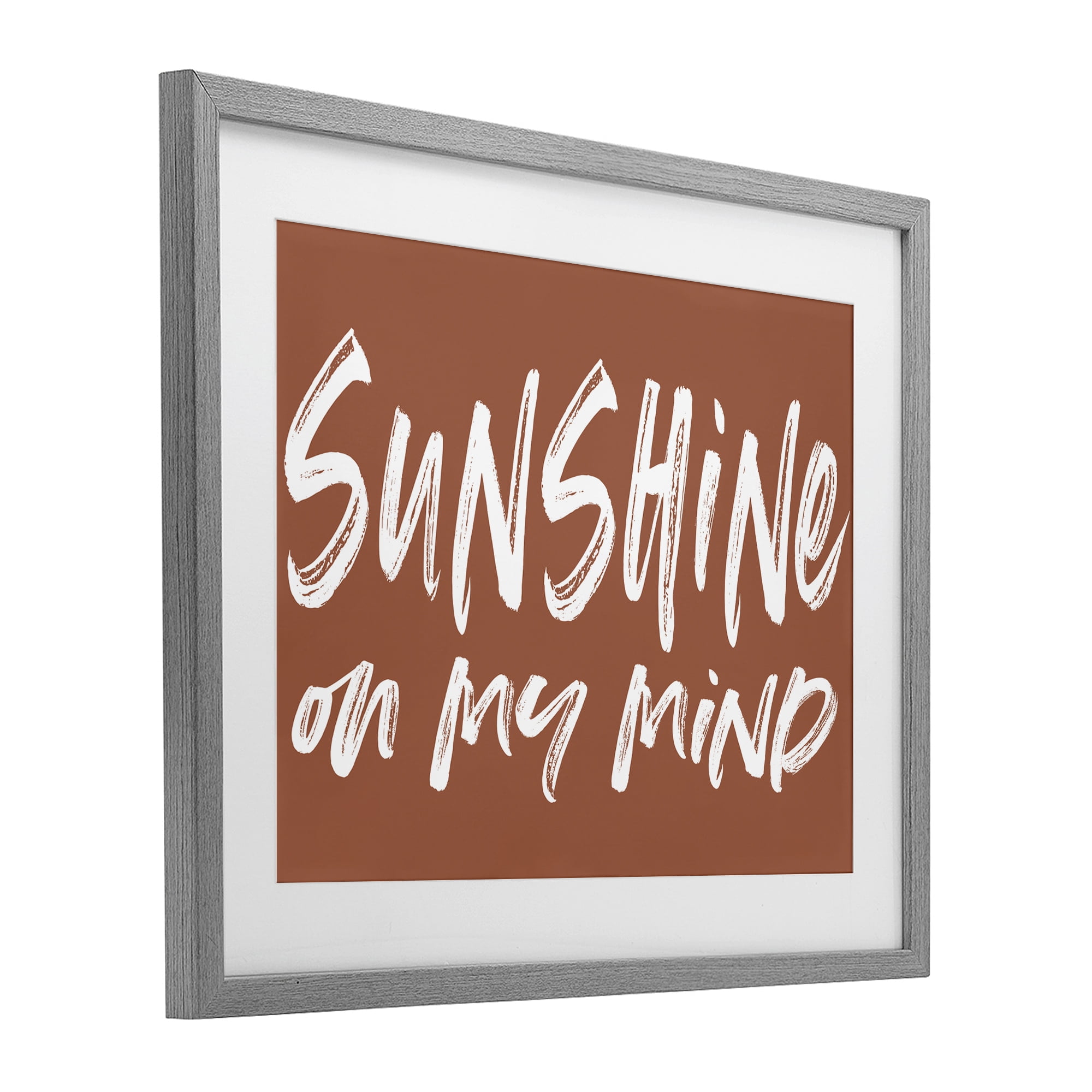 Sunshine State Of Mind Brown Gray Framed Print Under Glass, design by Lettered and Lined