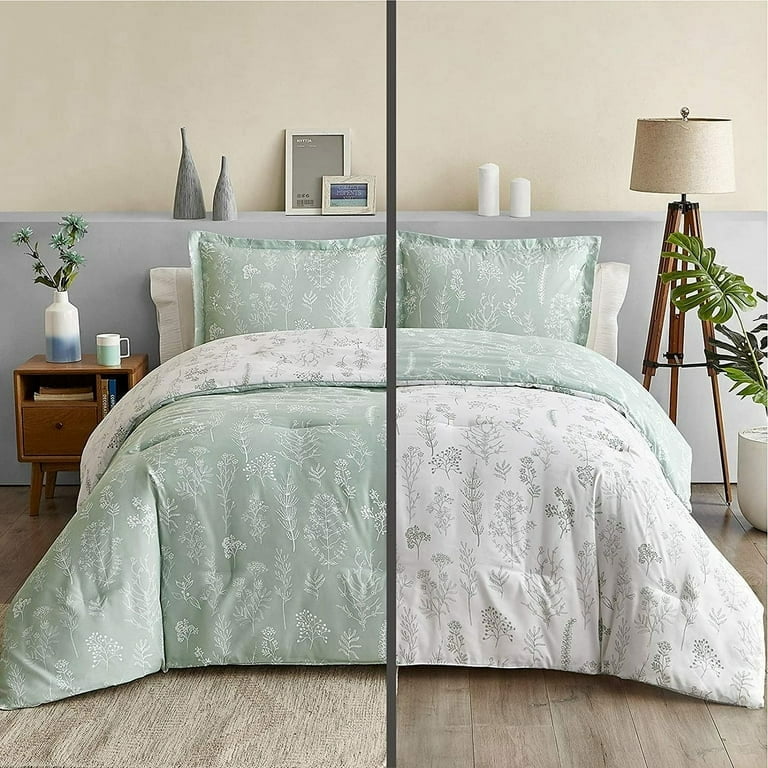 Bedsure 3 Pieces Sage Green Floral Comforter Sets, 1 Soft Reversible  Botanical Flowers Comforter and 2 Pillow Shams, Queen Size