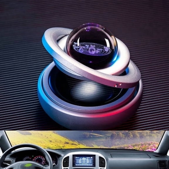 Solar-Powered Rotating Double-Ring Car Aromatherapy Ornament with Diffuser, Stylish Hanging Decor for Relaxing In-Vehicle Atmosphere