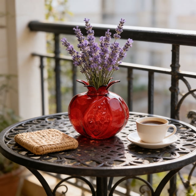 Jarrón de cristal de granada para flores frescas y plantas hidropónicas, decoración de mesa de textura roja regalo para salón, comedor y oficina