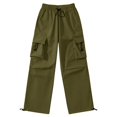 thumbnail image 4 of Men's Cargo Casual Pants Drawstring Elastic Waist Straight Leg Trousers Lightweight Trendy Loose Fit Pants with Pockets Army Green 2XL, 4 of 5