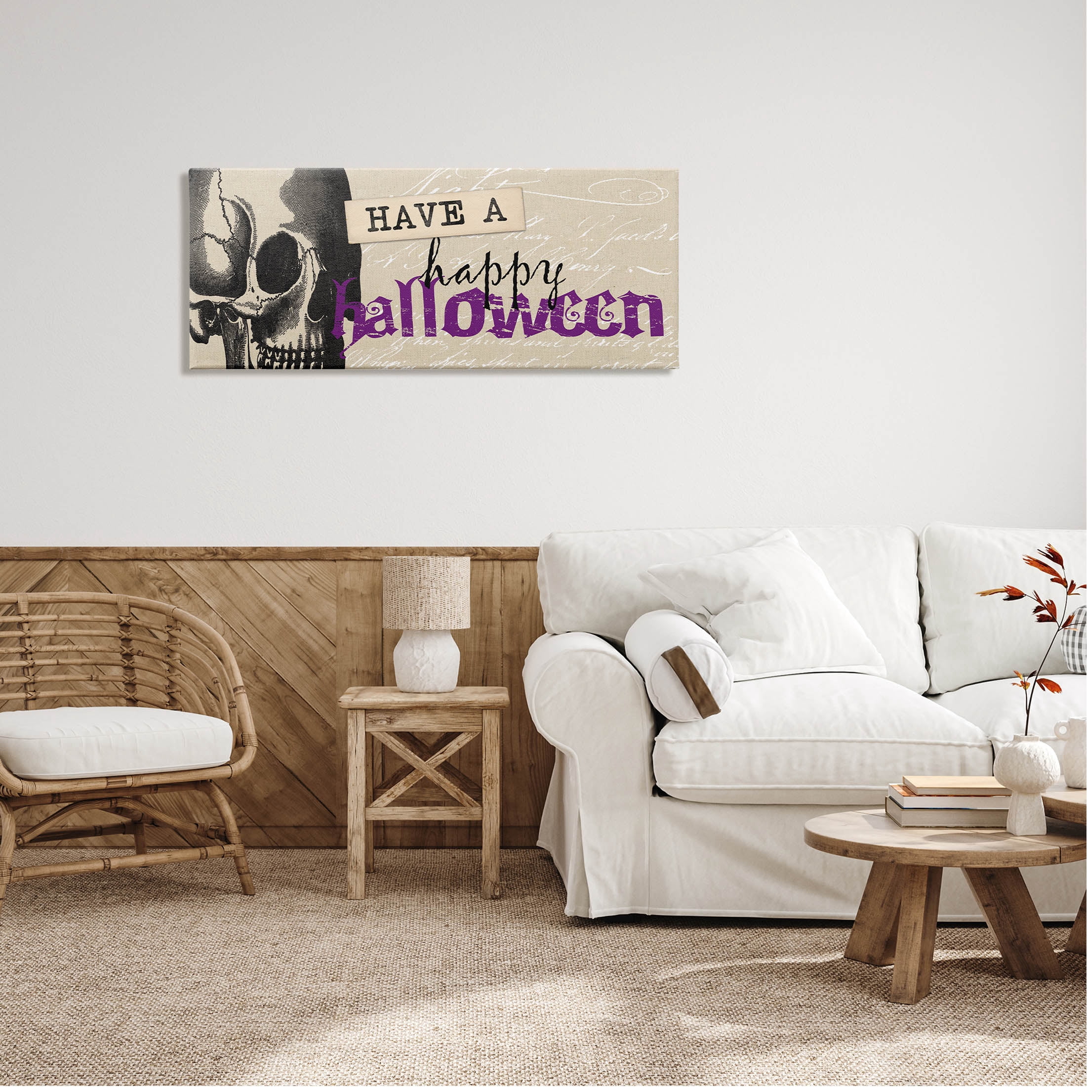 Stupell Industries Vintage Happy Halloween Skull Graphic Art Gallery Wrapped Canvas Print Wall Art, Design by Dogwood Portfolio