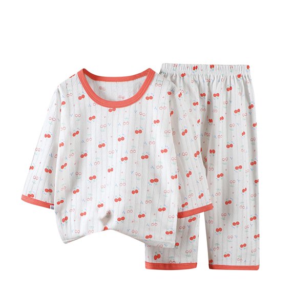 Cethrio Kids Girls Cotton Pajama Sets, Summer 3/4 Sleeve Casual Comfy Girls' Sleepwear Sets Watermelon Red Size 10-12