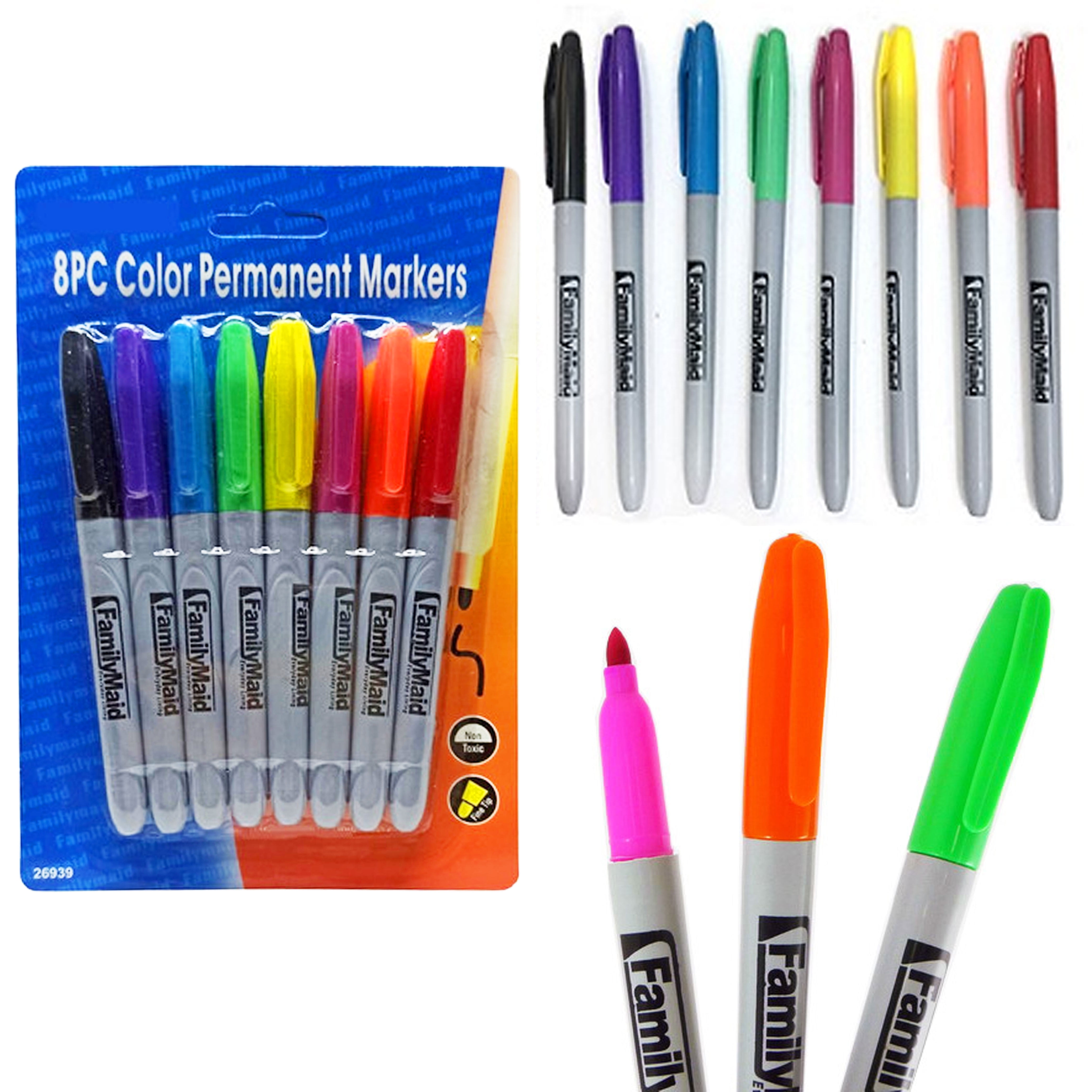 8 Pc Colorful Permanent Markers Waterproof Resistant Fine Tip Ink Assorted Color