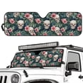 thumbnail image 2 of Psesaysky Skull Palm Leaves Windshield Sun Shade for Car Off-road Vehicle, Tropical Driving Front Window Sun Visor Blocks UV Rays Sunshade, 2 of 7