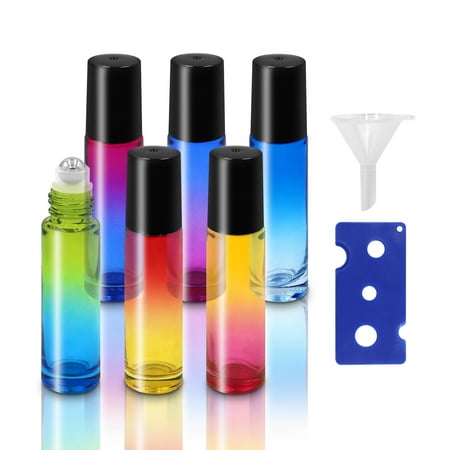 

Pinkiou Essential Oils Roller Ball Bottles Refillable 6pcs Empty Glass Roll on Bottles with Stainless Steel Ball for Essential Oils Aromatherapy Fragrance(10ml)