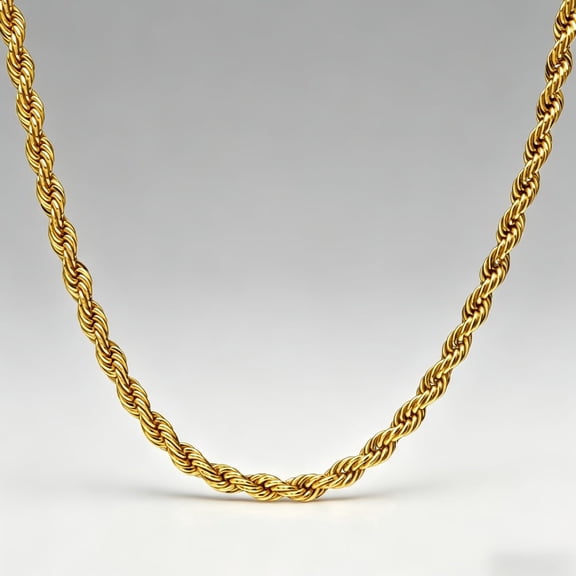 10K Gold Filled Rope Chain Necklace 4mm 24 Inch Unisex