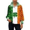 thumbnail image 2 of TaTaai Ladies St Patricks Print Blouse Long Sleeve Button Down Shirt Color Block Striped Collar Casual Top Loose Fit Gift, 2 of 6