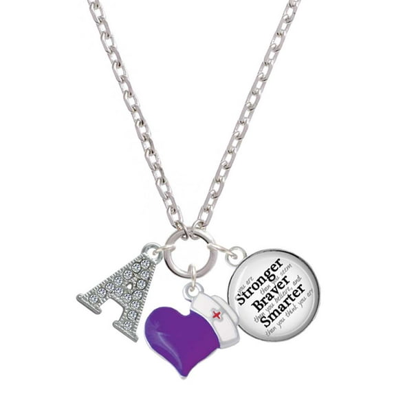 Delight Jewelry Silvertone Crystal Initial - A - Purple Heart Nurse Strong Zoe Necklace