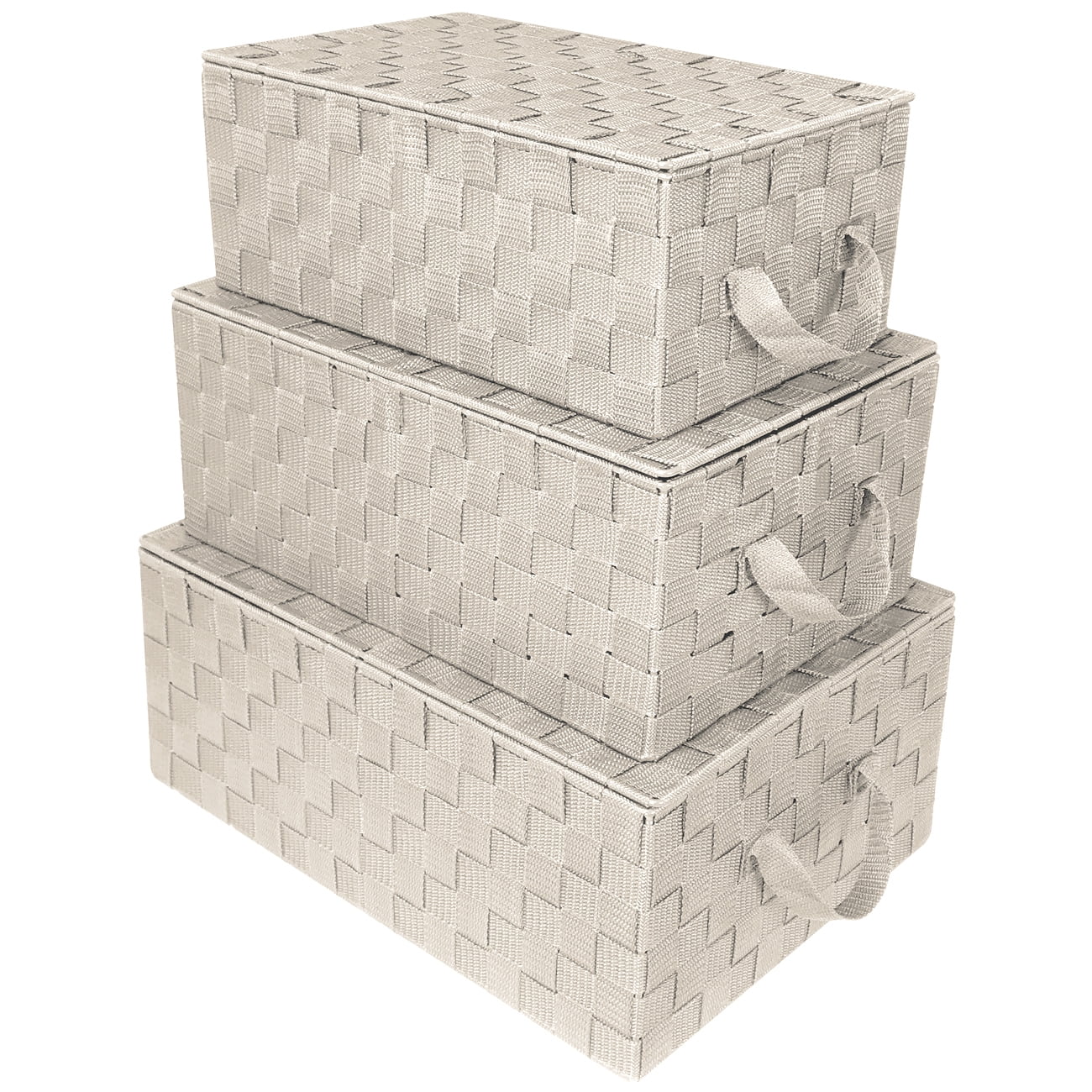 Sorbus Set of 3 Woven Storage Basket for Organizing with Lid, Mesh Hand (Beige)