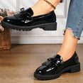 thumbnail image 2 of Women's Fringe Patent Leather Loafers Slip On Chunky Platform Casual Dress Shoes Cute Bowknot Mary Jane Shoes Black Size 6.5, 2 of 8
