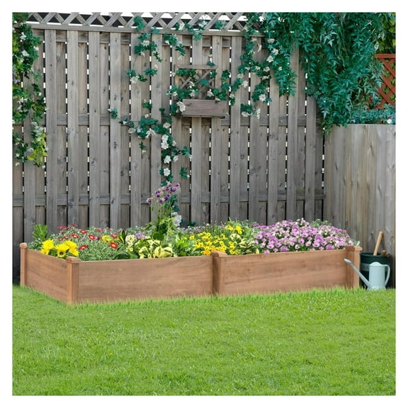 Raised Garden Bed 8x2ft Wood Planter Box - Elevated Vegetable Flower Gardening, Outdoor Brown 8x2 Ft