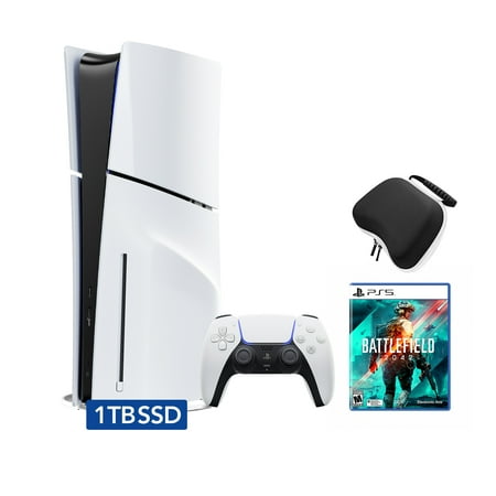 PlayStation 5 Slim Disc Edition Bundle with Battlefield 2042 and Controller Case - PS5, White
