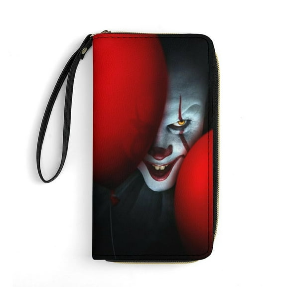 Pennywise Leather Wallet with Wristlet Credit Card Holder Zipper Clutch Stylish Purse for Women Men