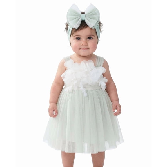 2Bunnies Baby Toddler Girls' 6M-3T 3D Flower Petal Bow Tie-Back Bow Dress
