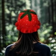 thumbnail image 6 of Handcrafted Strawberry Crochet Bucket Hat for Women, Cute Fruit Design Summer Beach Hat with Green Leaf Accents, 6 of 7