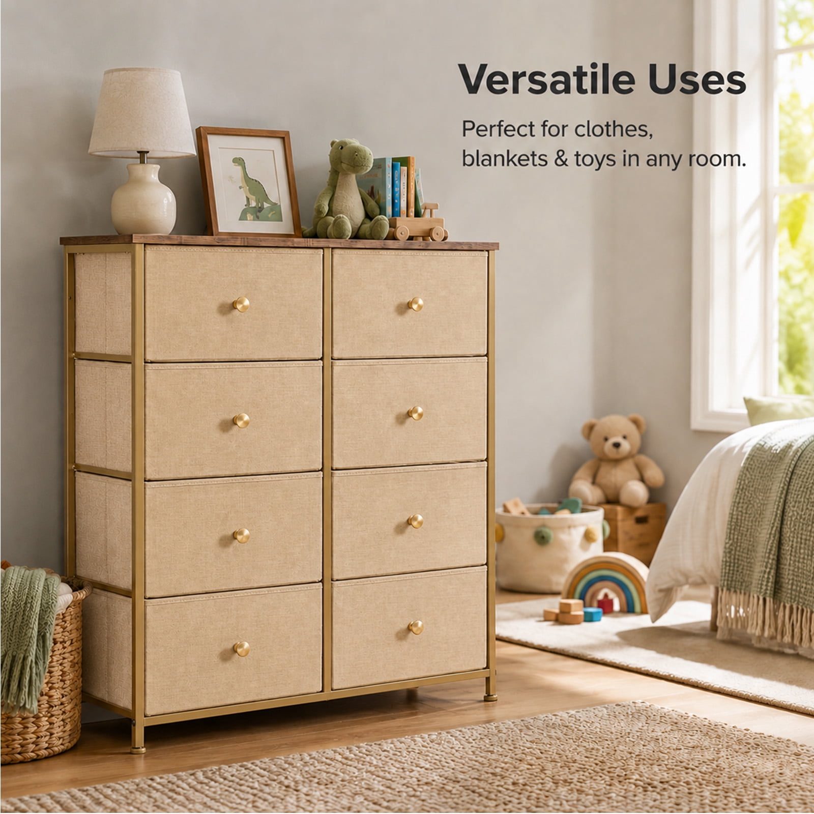 Alvantor 8/9 Drawer Fabric Dresser, Storage Tower for Bedroom and Closet, Chest of Drawers with Sturdy Steel Frame & Wooden Top for Living Room, Entryway