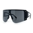 thumbnail image 5 of Womens Oversized Shield Curved Wrap Flat Top Half Rim Plastic Sunglasses All Black, 5 of 8