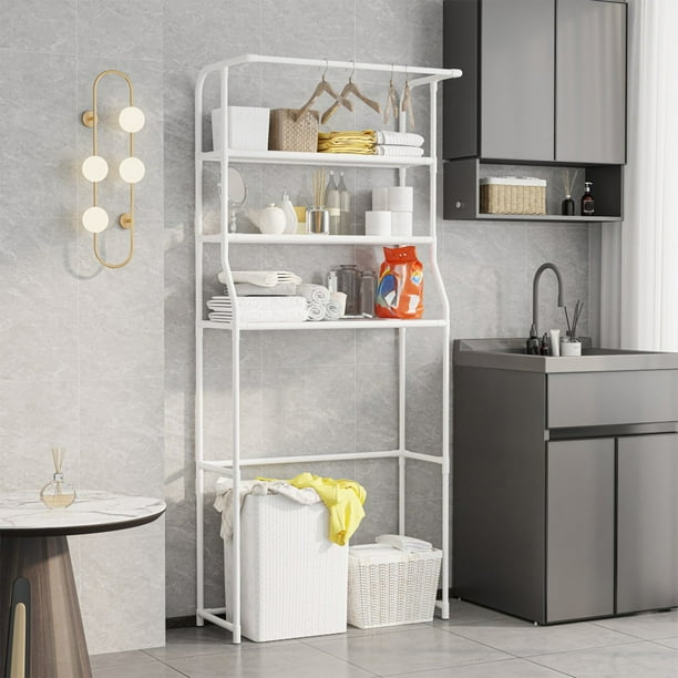 Estante organizador de baño de acero inoxidable de dos niveles para colocar sobre el inodoro, 62,2 x 28,3 x 13,8 pulgadas, blanco o negro Yulucky