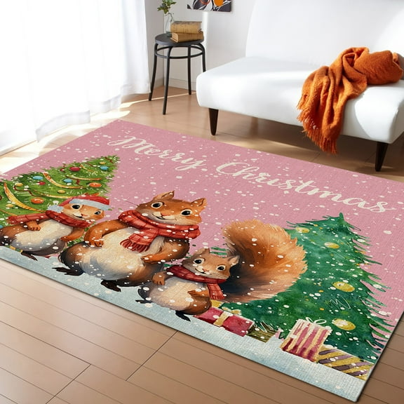 Coral velvet Christmas Pink Old Man Snowflake Candy Living Room Floor Mat Study Bedroom Bedside Home Decoration Large Rug Floor Mat