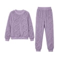 thumbnail image 3 of Viluyesy Girls 2 Piece Outfit Fleece Crew Neck Top and Jogger Pants Textured Long Sleeve Soft Warm Cozy Casual Sleepwear Pajama Set Purple Size 12, 3 of 4