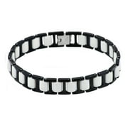 Mens White Rubber And Black Plated Stainless Steel Bracelet