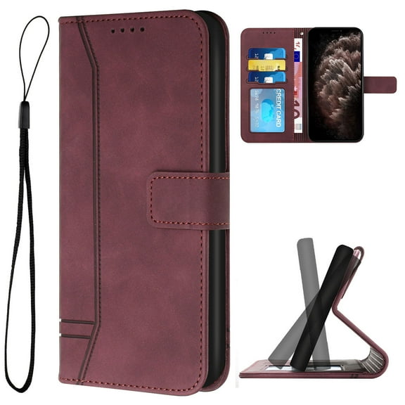 Allytechgroup for Samsung Galaxy A26 5G Wallet Case, Premium PU Leather Folio RFID Blocking with Card Slot Wrist Strap Magnetic Closure Built-in Kickstand Protective Case for Women Men, Winered