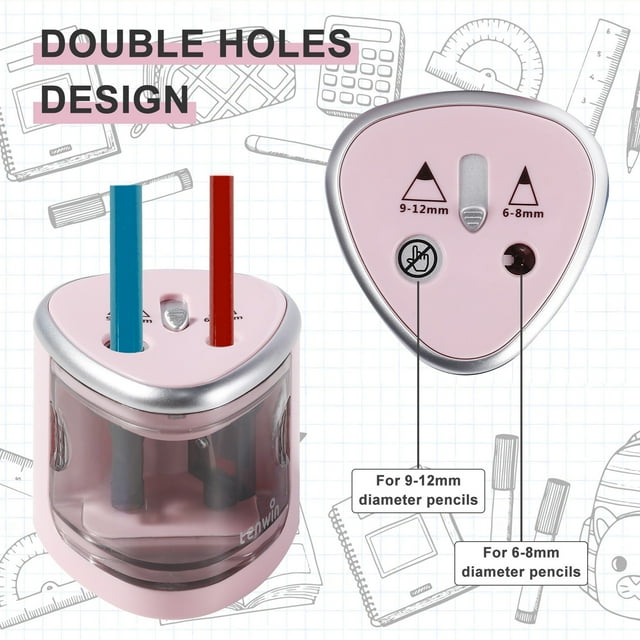 Pink Electric Pencil Sharpener with Dual Holes – Automatic Student Stationery for Art Drawing & Daily Use, High-Durability Premium Material, Convenient Home Tool for Cozy & Efficient Life (English