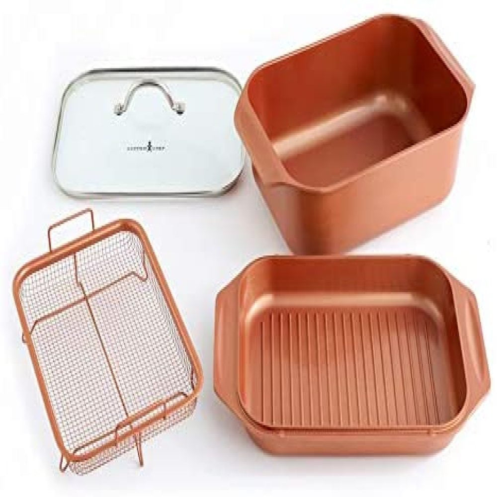 9 X13 Baking Pan 12 Qt Capacity Multi-Use Grill pan 12 QT 14 In 1 Multi-Use Copper Chef Wonder Cooker with roasting pan and lid 