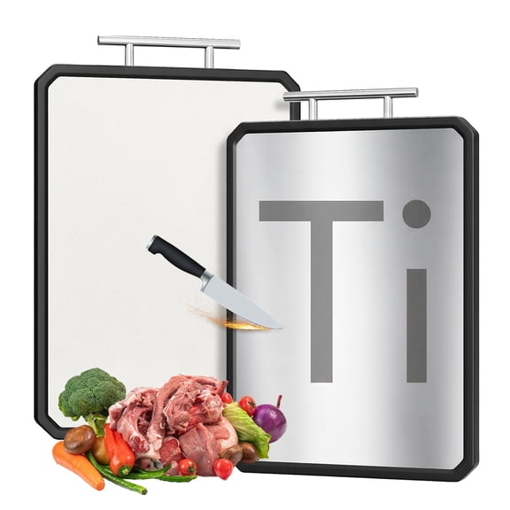 TOPCHANCES Titanium Cutting Board for Kitchen, Double Sided Chopping Board, Titanium Cutting Mat with Juice Groove, Metel Handle & Anti-slip Silicone Edges, 11*16in
